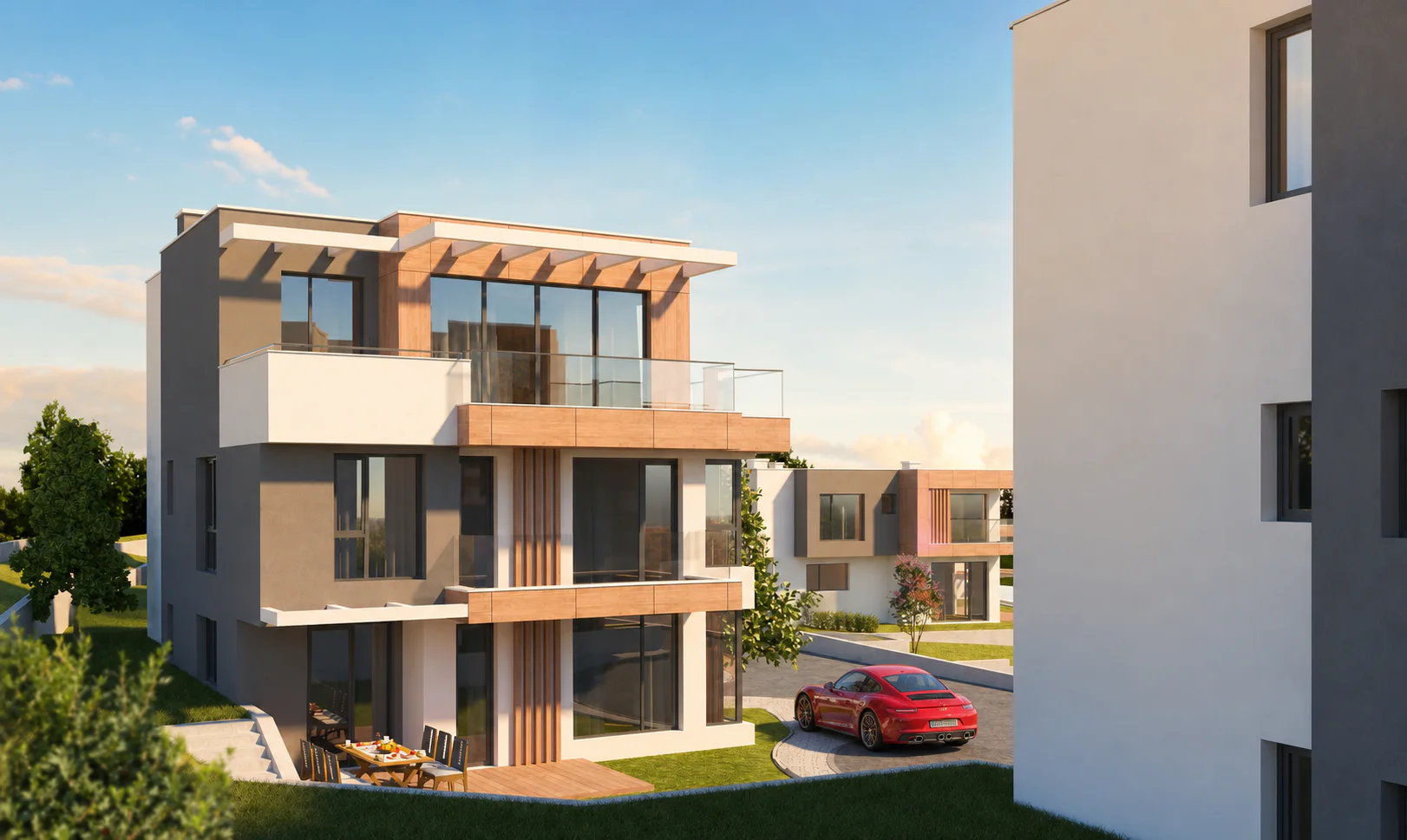 Триетажната къща в Calista Village — дневен изглед